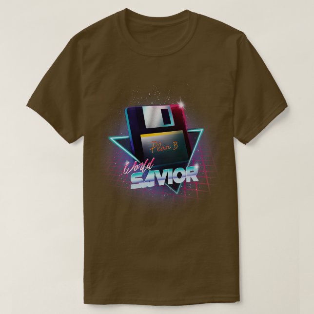 80s World Saviour Retro Wave Floppy Disc Computer  T-Shirt (Design Front)