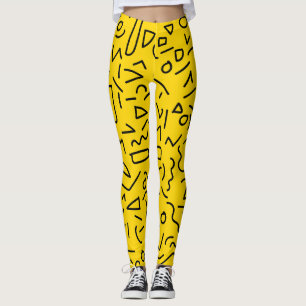 80's Yellow and Black Shape and squiggle  Leggings
