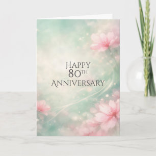 80th Anniversary Dreamy Flowers On Mint Green  Card