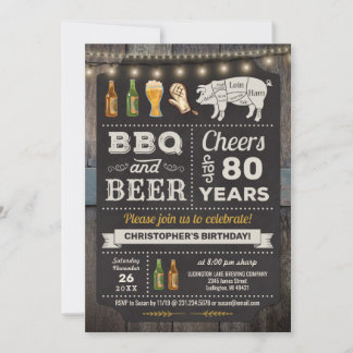 80th BBQ Barbecue & Beer Birthday Invitation