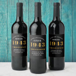 80th Birthday 1943 Black Gold Retro Personalised Wine Label<br><div class="desc">A personalised classic label design for that birthday celebration for a special person born in 1943 and turning 80. Add the name to this vintage retro style black, white and gold design for a custom 80th birthday gift. Easily edit the name and year with the template provided. A wonderful custom...</div>