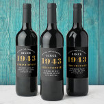 80th Birthday 1943 Black Gold Retro Personalised Wine Label<br><div class="desc">A personalised classic label design for that birthday celebration for a special person born in 1943 and turning 80. Add the name to this vintage retro style black, white and gold design for a custom 80th birthday gift. Easily edit the name and year with the template provided. A wonderful custom...</div>