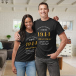80th Birthday 1944 Add Name Black Gold Party T-Shirt<br><div class="desc">Custom 80th Birthday Guest of Honour Black and Gold T-Shirt – Born 1944 Edition. Celebrate your milestone birthday in style with our Custom 80th Birthday Guest of Honour t-shirt. Our black and gold tee is the perfect statement piece for this special occasion. With a design that proudly features '1944', wear...</div>
