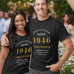 80th Birthday 1944 Add Name Black Gold Party T-Shirt