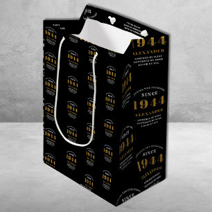 80th Birthday 1944 Black Gold Chic Elegant Medium Gift Bag