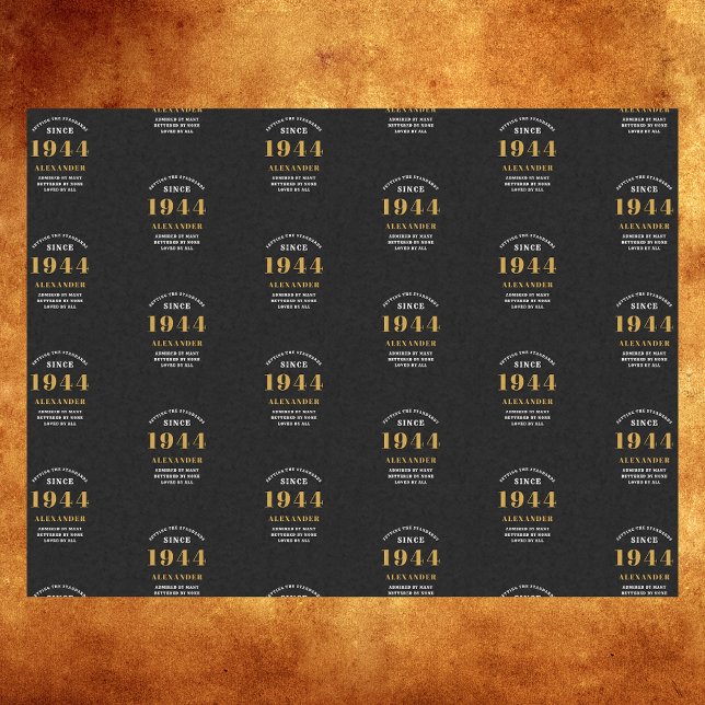 80th Birthday 1944 Black Gold Chic Elegant Tissue Paper (80th Birthday Chic 1944 Themed Black & Gold Elegant Tissue Paper.)