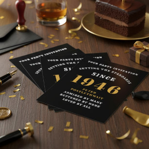 80th Birthday 1944 Black Gold Invitation Postcard