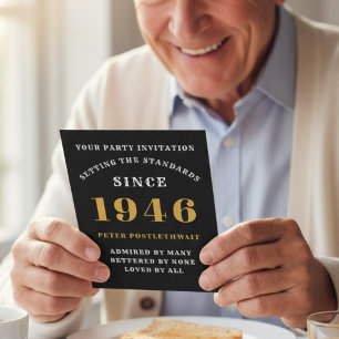 80th Birthday 1944 Black Gold Personalised For Him Invitation