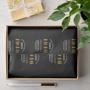 80th Birthday 1946 Black Gold Chic Elegant Tissue Paper