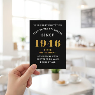 80th Birthday 1946 Black Gold Invitation Postcard