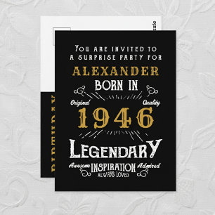 80th Birthday 1946 Black Gold Legend Invitation Postcard