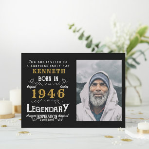 80th Birthday 1946 Vintage Black Gold Personalized Invitation