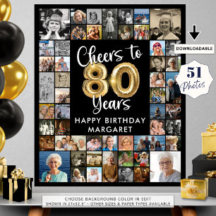 80th Birthday 51 Photo Collage Cheers to 80 Years Poster