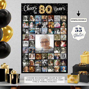 80th Birthday 55 Photo Collage Cheers to 80 Years Poster