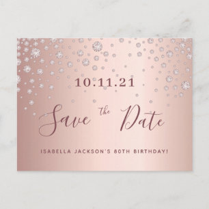 80th birthday 80 rose gold diamonds save the date postcard