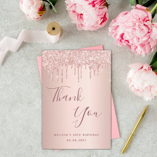 80th birthday 80 rose gold glitter drips glamourou thank you card