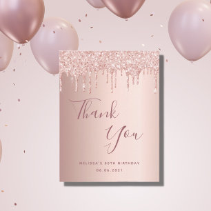 80th Birthday 80 rose gold glitter drips thank you Postcard
