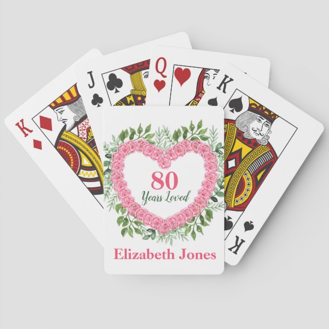 80th Birthday 80 Years Loved Playing Cards (Back)