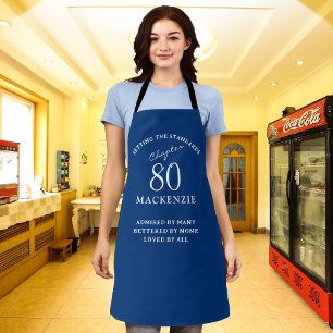 80th Birthday Add Name Elegant Blue and White Apron