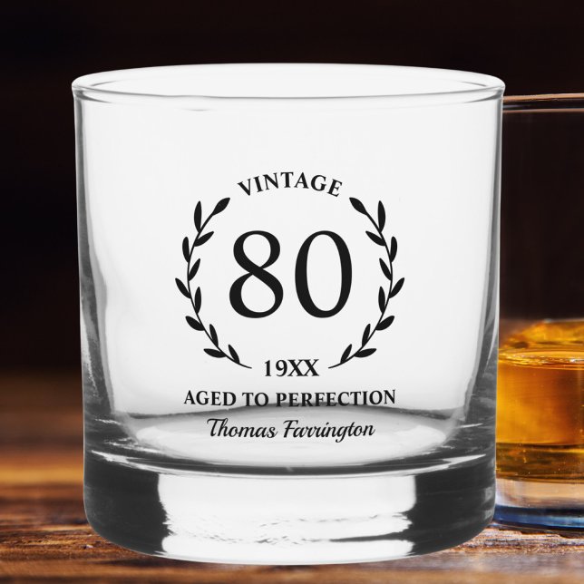 80th Birthday Aged to Perfection Custom Name Year Whiskey Glass (Creator Uploaded)
