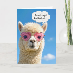 80th Birthday Alpaca In Pink Heart-shaped Glasses Card