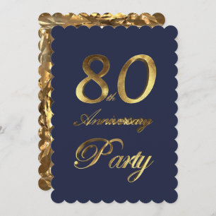 80th Birthday Anniversary Gold Elegant Invitation