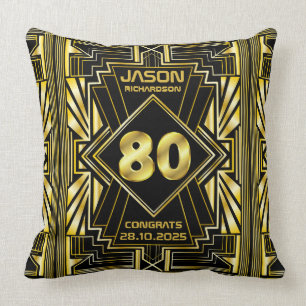 80th Birthday Art Deco Gold Black Great Gatsby Cushion