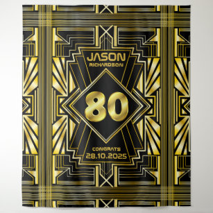 80th Birthday Art Deco Gold Black Great Gatsby Tapestry