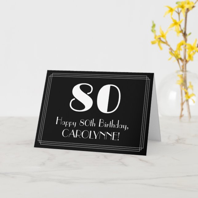 80th Birthday ~ Art Deco Inspired Look "80", Name Card (Yellow Flower)