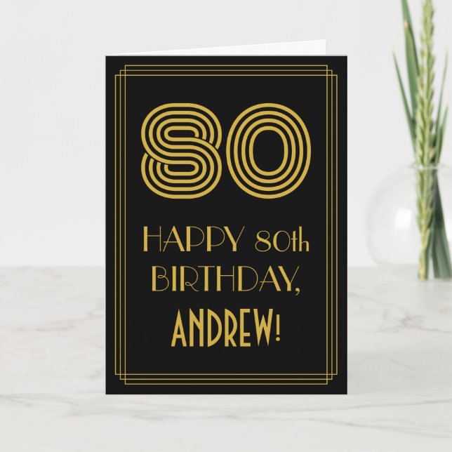80th Birthday: Art Deco Inspired Look "80" & Name Card (Front)