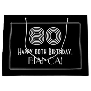 80th Birthday — Art Deco Inspired Look "80" & Name Large Gift Bag