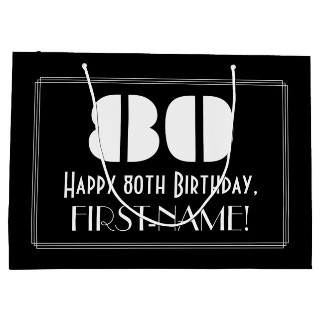 80th Birthday ~ Art Deco Inspired Look "80" + Name Large Gift Bag (Back)