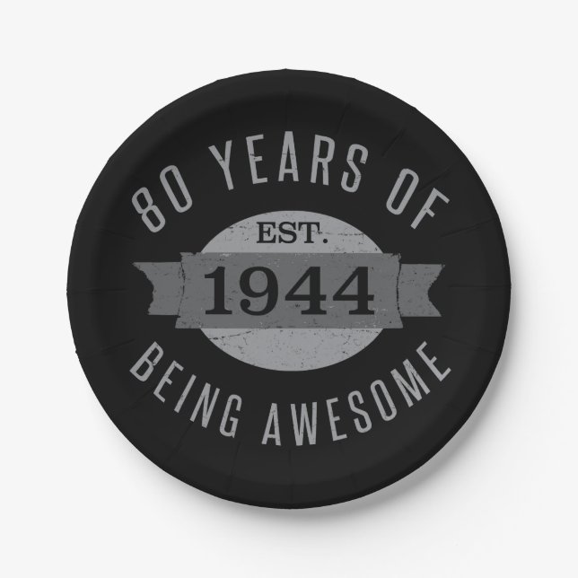 80th Birthday Awesome 1944 Paper Plate (Front)
