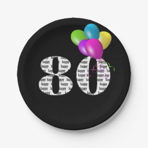 80th birthday balloon bouquet paper plate