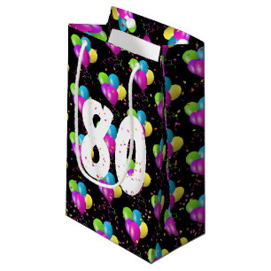 80th Birthday Balloons and Confetti Small Gift Bag