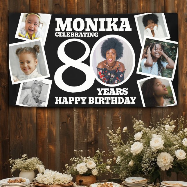 80th Birthday Banner Custom Photo black white (Creator Uploaded)