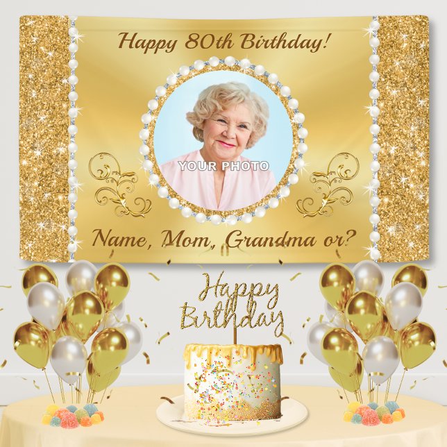 80th Birthday Banner Personalised, Photo and Name (Creator Uploaded)