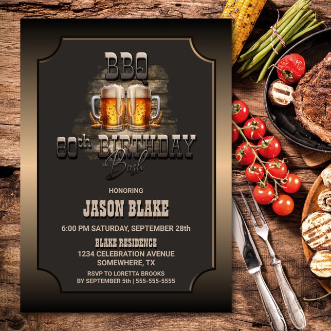 80th Birthday BBQ Beers Party Invitation (Creator Uploaded)