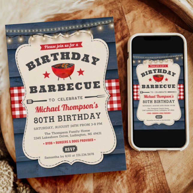 80th Birthday BBQ Summer Barbecue Party Invitation (80th Birthday Invitation, BBQ Birthday Invite, Summer Birthday, BBQ Birthday Invitation, Backyard)
