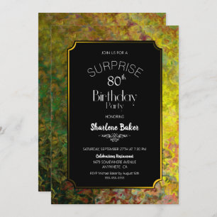 80th Birthday Black and Gold Surprise Party Invitation