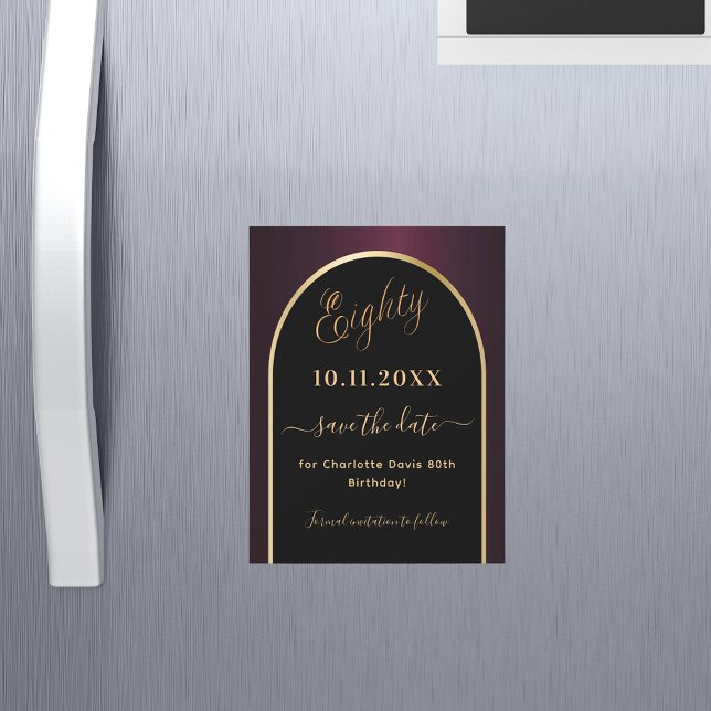 80th birthday black burgundy Save the Date magnet (Creator Uploaded)