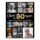 80th Birthday Black Gold 16 Photo Cheers to Years