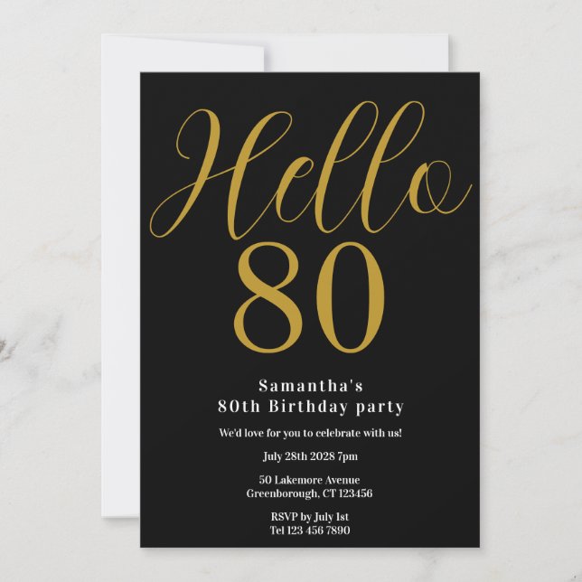 80th Birthday Black Gold Chic Birthday Invitation (Front)