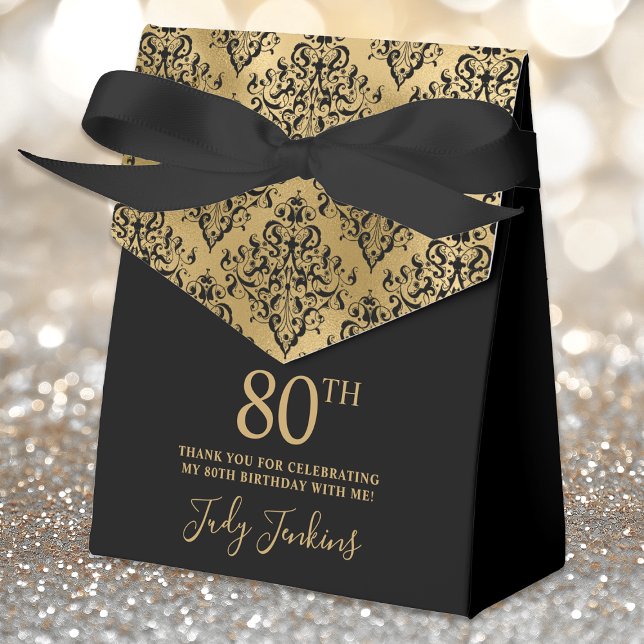 80th Birthday Black Gold Damask Thank You  Favour Box (Creator Uploaded)