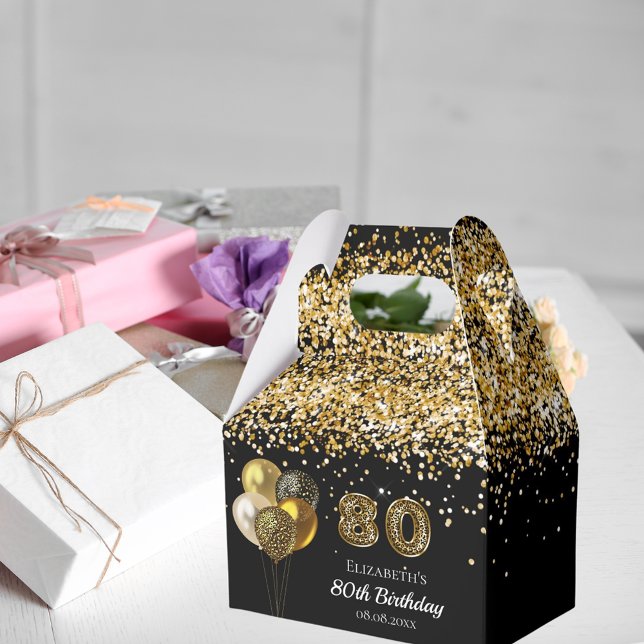 80th birthday black gold glitter leopard thank you favour box (Creator Uploaded)