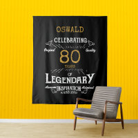 80th Birthday Black Gold Legendary Photo Backdrop