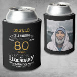 80th Birthday Black Gold  Legendary Photo Can Cooler<br><div class="desc">A personalised elegant can cooler that is easy to customise for that special birthday party occasion. Add your favourite photo for a unique touch.</div>