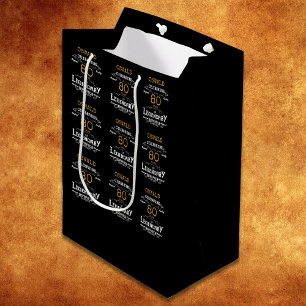 80th Birthday Black Gold Legendary Retro Medium Gift Bag