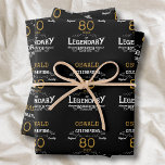 80th Birthday Black Gold  Legendary Retro Wrapping Paper Sheet<br><div class="desc">Vintage Black Gold Elegant wrapping paper - Personalised 80th Birthday Celebration wrapping. Celebrate your milestone 80th birthday with a touch of elegance, class, and sweetness! Our Vintage Black Gold wraps are the perfect way to make your mark with personalised birthday favours. Every sheet has a rich and luxurious black and...</div>