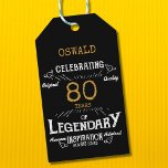 80th Birthday Black Gold  Legendary Vintage Gift Tags<br><div class="desc">A personalised elegant 80th birthday vintage gift label that is easy to customise for that special birthday party occasion.</div>
